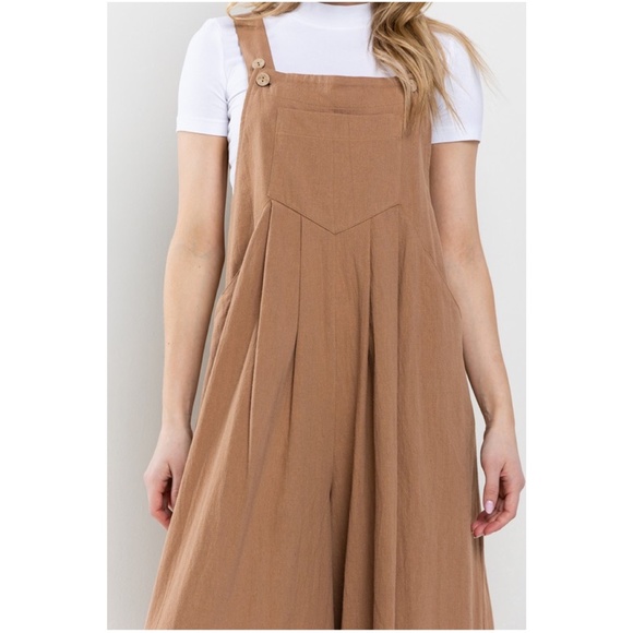 024 Mocha Linen Button Wide Leg Jumpsuit - Picture 3 of 3